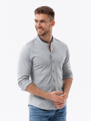 Ombre Men's cotton SLIM FIT shirt with collared collared shirt - grey