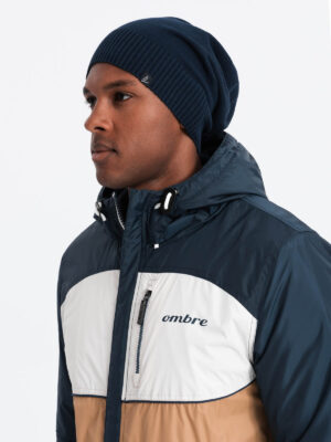 Ombre Men's cotton knit winter beanie hat - navy blue
