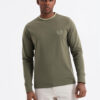 Ombre Men's cotton longsleeve with U neckline with stripes and embroidery - olive