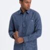 Ombre Men's cotton shirt with pocket REGULAR FIT - blue