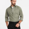 Ombre Men's cotton shirt with pocket REGULAR FIT - olive