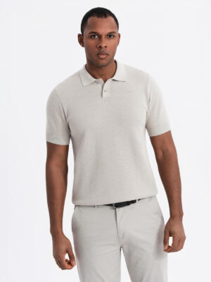 Ombre Men's cotton structured knit polo shirt - beige