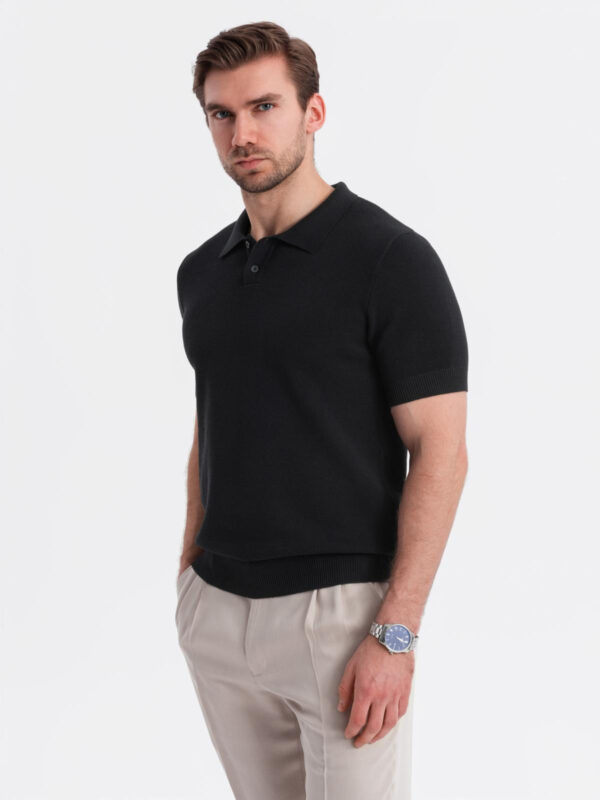 Ombre Men's cotton structured knit polo shirt - black
