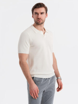Ombre Men's cotton structured knit polo shirt - broken white