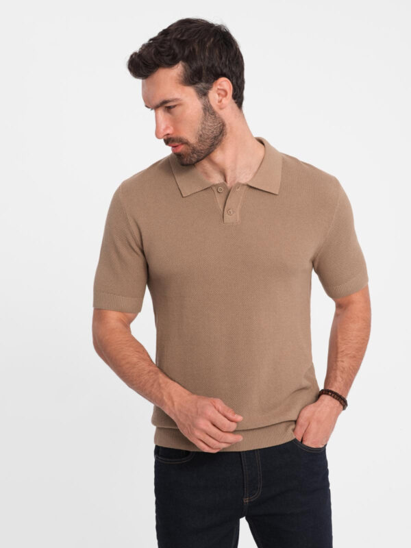 Ombre Men's cotton structured knit polo shirt - light brown