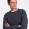 Ombre Men's cotton sweater with round neckline - navy blue melange