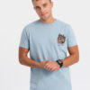 Ombre Men's cotton t-shirt with chest print - light blue