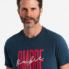 Ombre Men's cotton t-shirt with double logo - navy blue