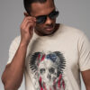 Ombre Men's cotton t-shirt with rock style print - cream