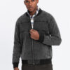 Ombre Men's denim bomber jacket with stone wash effect - black