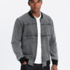 Ombre Men's denim bomber jacket with stone wash effect - grey