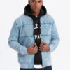 Ombre Men's denim bomber jacket with stone wash effect - light blue