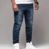 Ombre Men's denim jogger pants with rips and zippers - dark blue