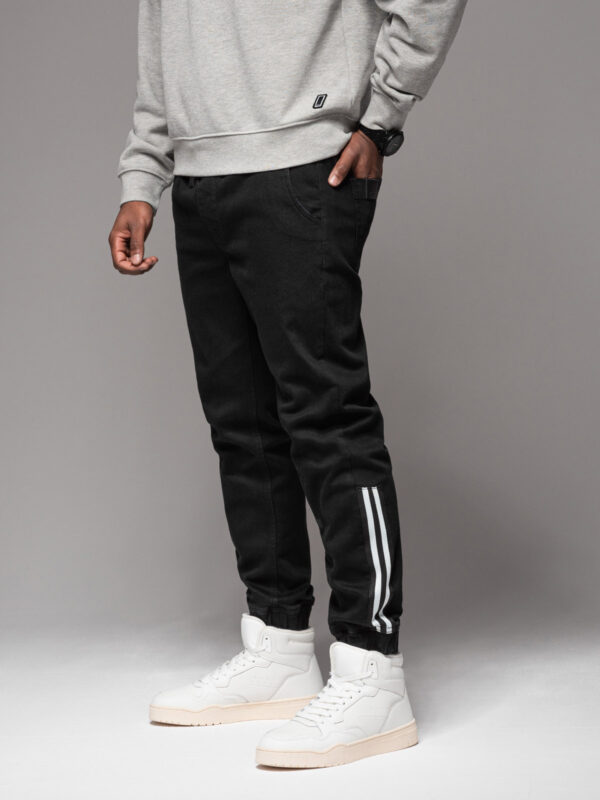 Ombre Men's denim joggers with piping - black