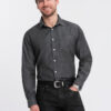 Ombre Men's denim shirt with embroidered pocket - black