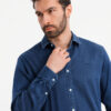 Ombre Men's denim shirt with lyocell and embroidery on chest - dark blue