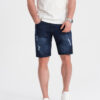 Ombre Men's denim short shorts with holes - dark blue