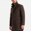 Ombre Men's double-breasted coat with decorative buttons - dark brown