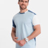 Ombre Men's elastane t-shirt with colored sleeves - blue
