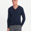 Ombre Men's elegant BASIC V-neck sweater with viscose - navy blue