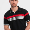 Ombre Men's fitted polo shirt with two-tone stripes - black