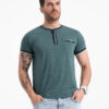 Ombre Men's henley t-shirt with decorative ribbing - dark green