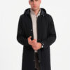 Ombre Men's hooded coat in fine pinstripe - black