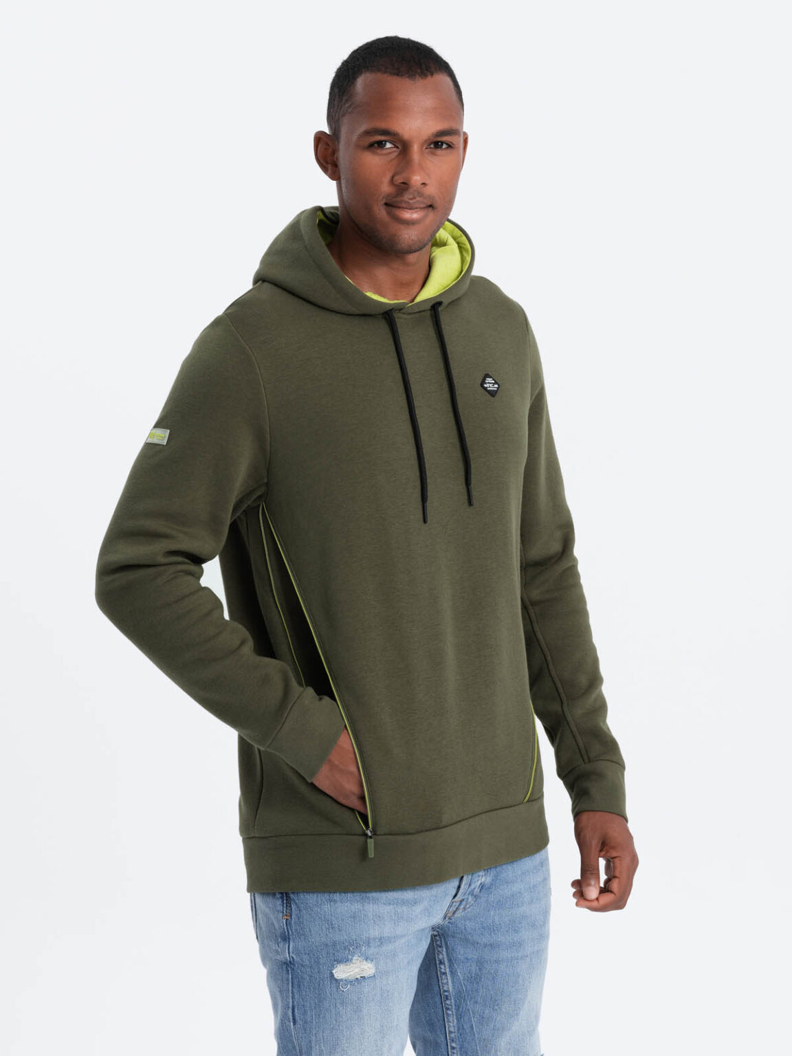 Ombre Men's hoodie with zippered pocket - olive