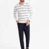 Ombre Men's horizontal striped polo longsleeve with viscose - white and navy blue