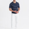 Ombre Men's horizontal striped polo shirt with viscose - navy blue and white