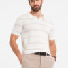 Ombre Men's horizontal striped viscose polo shirt - white and beige