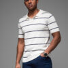 Ombre Men's horizontal striped viscose polo shirt - white and navy