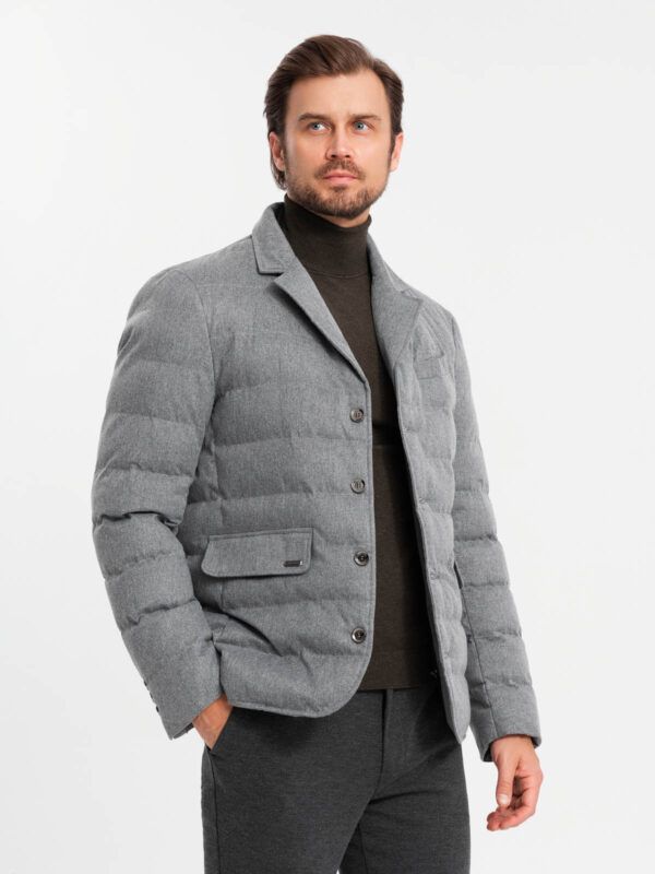 Ombre Men's jacket with a jacket cut with a fleece lining - gray