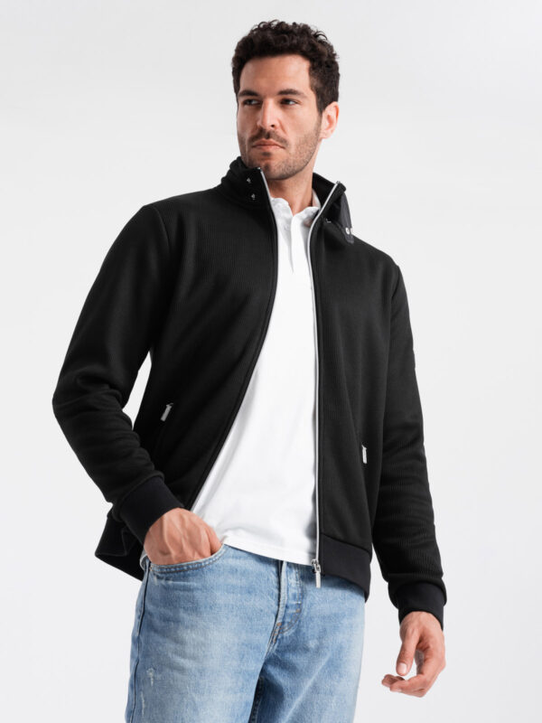 Ombre Men's jacket with high collar and fleece interior - black