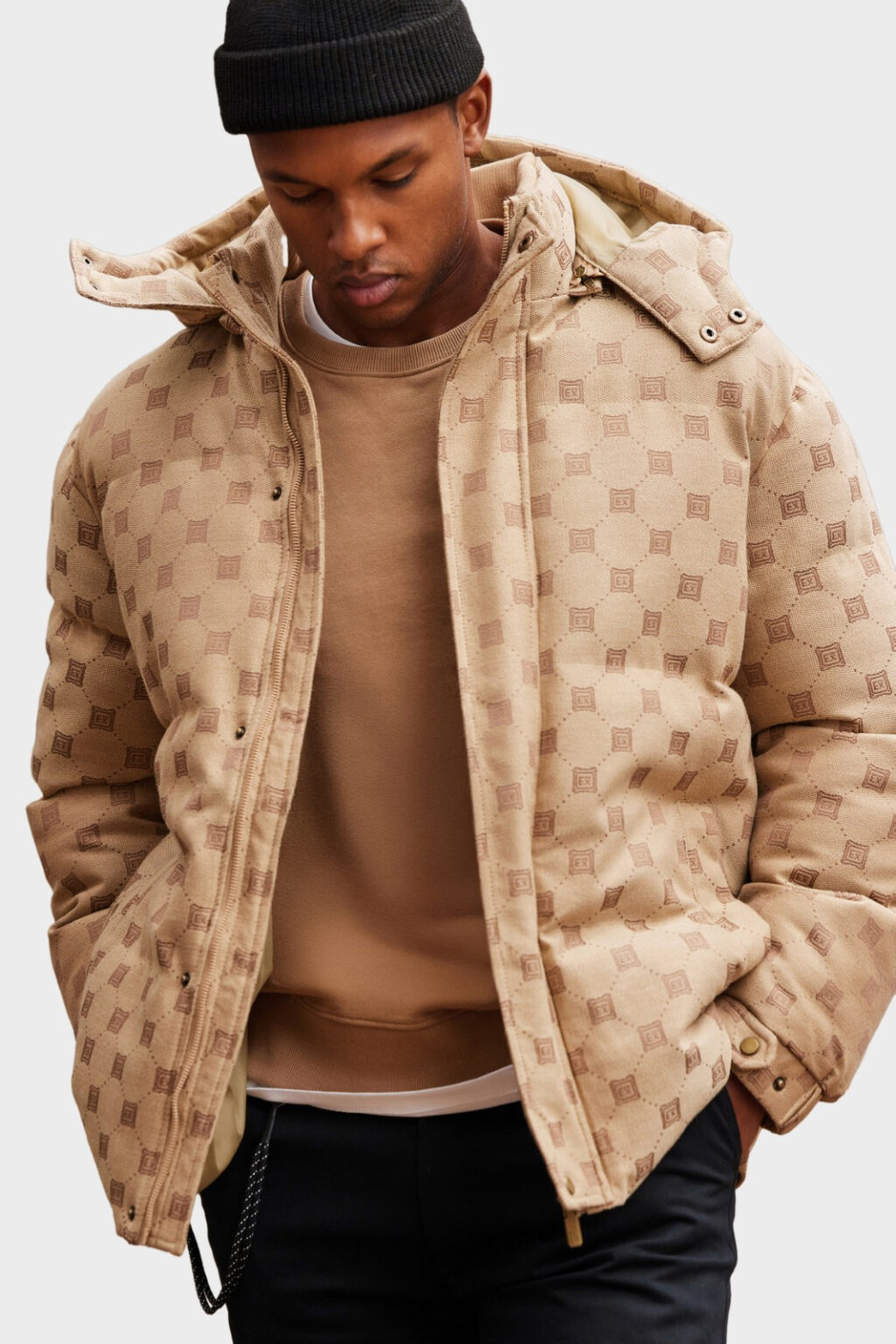 Ombre Men's jacquard patterned puffer jacket-brown
