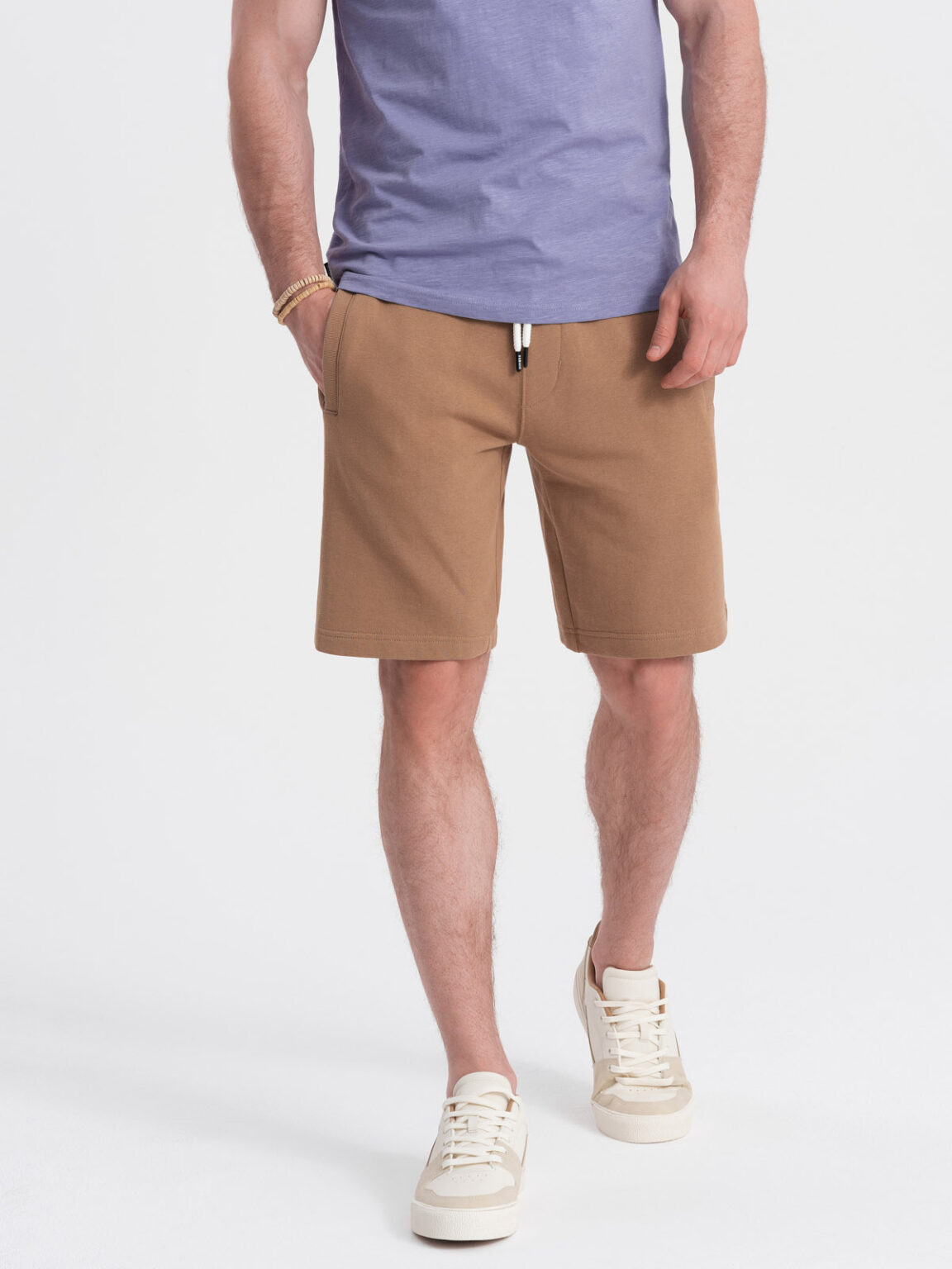 Ombre Men's knit shorts with drawstring and pockets - brown
