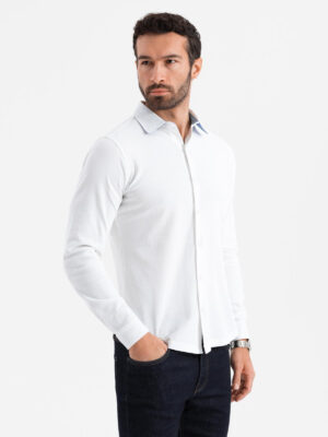 Ombre Men's knitted SLIM FIT long sleeve shirt - white