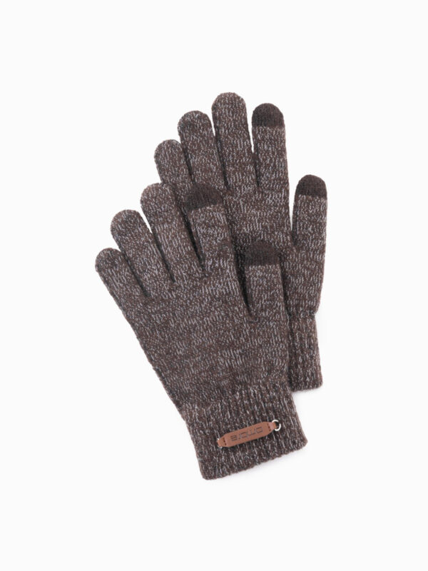 Ombre Men's knitted gloves with wool - brown melange