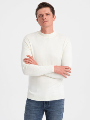 Ombre Men's knitted half turtleneck with viscose - cream Ombre Men's knitted half turtleneck with viscose - cream