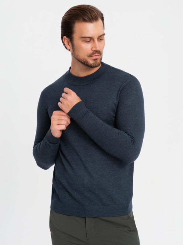 Ombre Men's knitted half turtleneck with viscose - navy blue