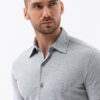Ombre Men's knitted slim fit shirt with short sleeves and collar - grey