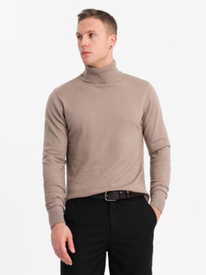Ombre Men's knitted turtleneck with viscose - dark beige