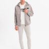 Ombre Men's lightweight jacket of combined materials with hood and decorative quilting - ash