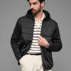 Ombre Men's lightweight jacket of combined materials with hood and decorative quilting - black
