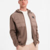 Ombre Men's lightweight jacket of combined materials with hood and decorative quilting - light brown