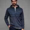Ombre Men's lightweight jacket of combined materials with hood and decorative quilting - navy blue