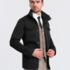 Ombre Men's lightweight jacket with high collar and pockets - black