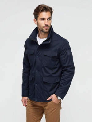 Ombre Men's lightweight jacket with high collar and pockets - navy blue