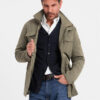 Ombre Men's lightweight jacket with pockets and high collar - khaki