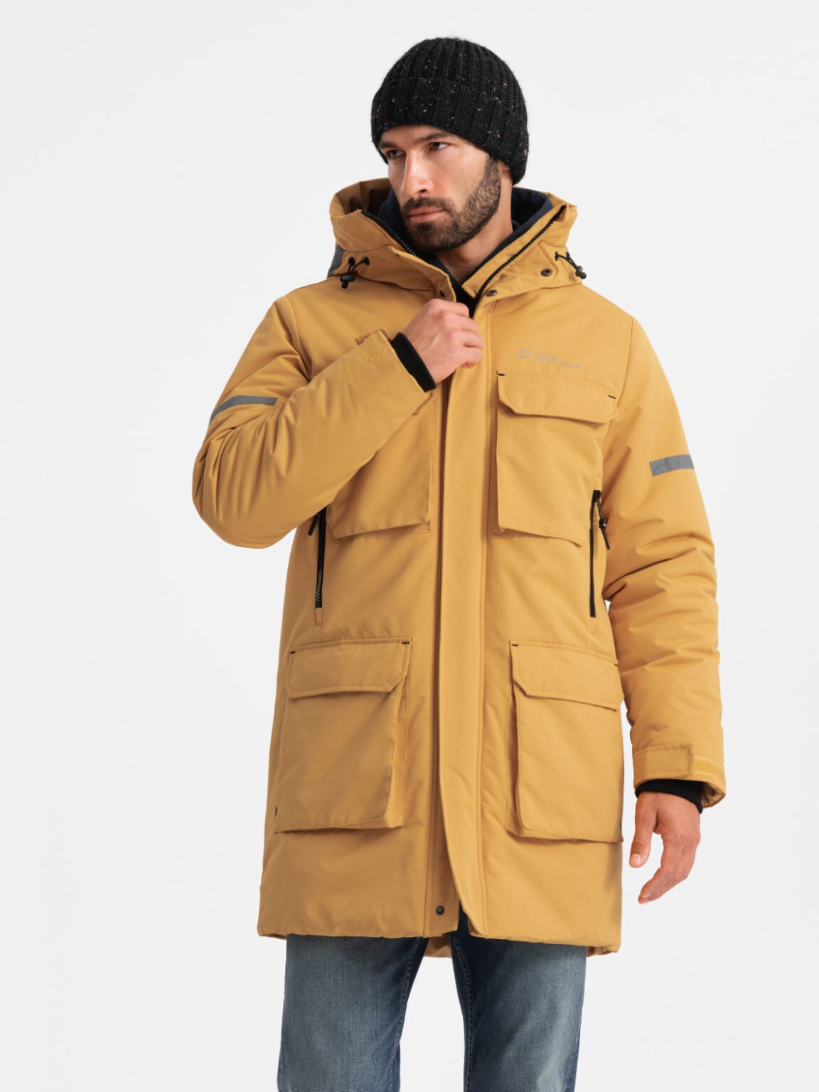 Ombre Men's long insulated jacket with reflective elements - yellow